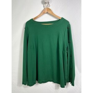 J. Jill Ponte Women Top Shirt Womens Green Plus Sz. 2X Long Sleeve Button Sleeve